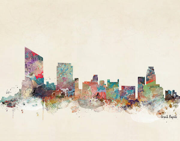 Grand Rapids City Skyline Poster featuring the painting Grand Rapids Michigan Skyline by Bri Buckley