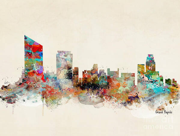 Grand Rapids Michigan Poster featuring the painting Grand Rapids Skyline by Bri Buckley