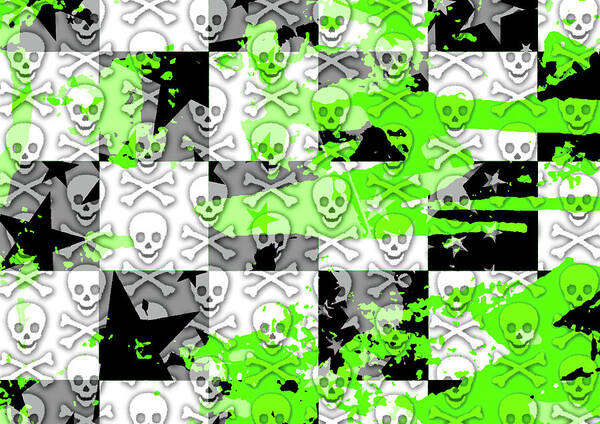 Green Poster featuring the digital art Green Checker Skull Splatter by Roseanne Jones