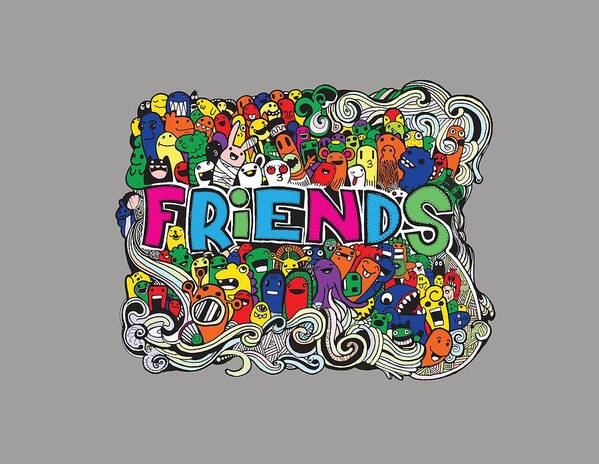 Hipster Doodle Monster Collage Background,Friends and friendly relationship  social Poster by Pakpong Pongatichat - Fine Art America