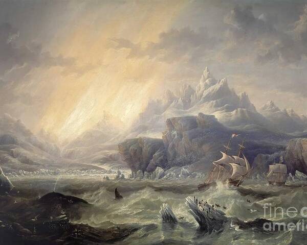 John Wilson Carmichael - Hms Erebus And Terror In The Antarctic 1847 Poster featuring the painting HMS Erebus and Terror in the Antarctic by MotionAge Designs