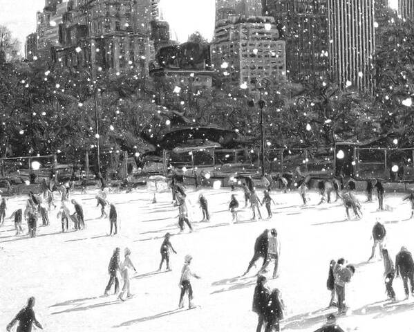 New York Central Park Poster featuring the digital art Holiday Skaters by Russ Considine