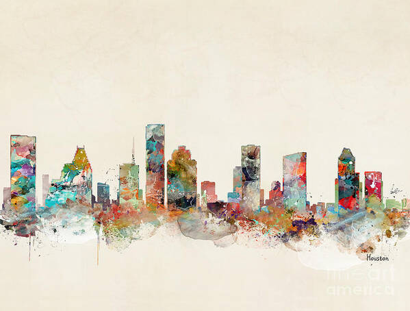 Houston City Skyline Poster featuring the painting Houston Texas by Bri Buckley
