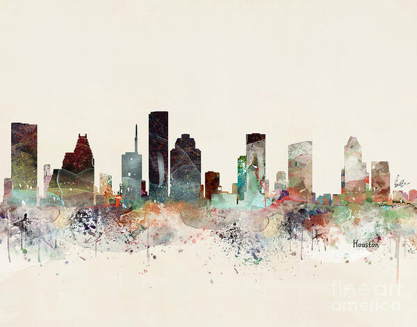 Houston Poster featuring the painting Houston Texas Skyline by Bri Buckley