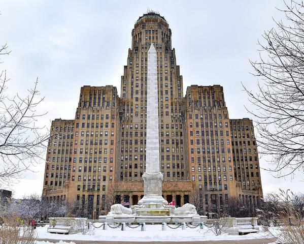 Art Deco Poster featuring the photograph Iconic Buffalo City Hall in Winter by Nicole Lloyd
