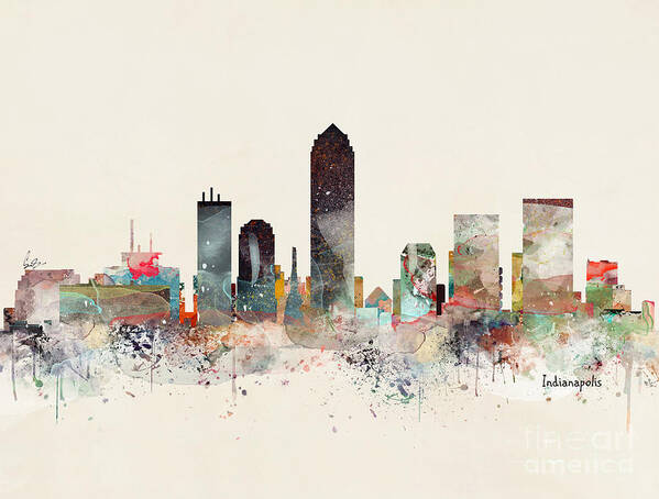 Indianapolis City Skyline Poster featuring the painting Indianapolis City Skyline by Bri Buckley