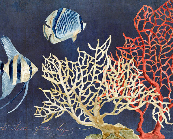 Red Fan Coral Poster featuring the painting Indigo Ocean - Silence of the Deep by Audrey Jeanne Roberts