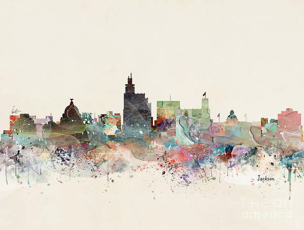 Jackson City Skyline Poster featuring the painting Jackson Mississippi Skyline by Bri Buckley