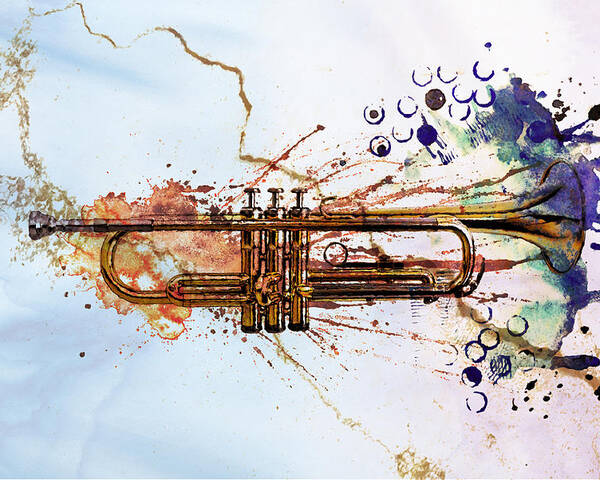 Jazz Poster featuring the digital art Jazz Trumpet by David Ridley
