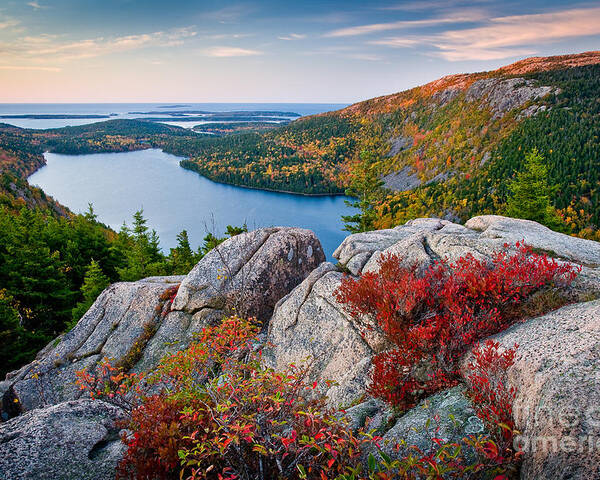 Acadia National Park Poster featuring the photograph Jordan Pond Sunrise by Susan Cole Kelly