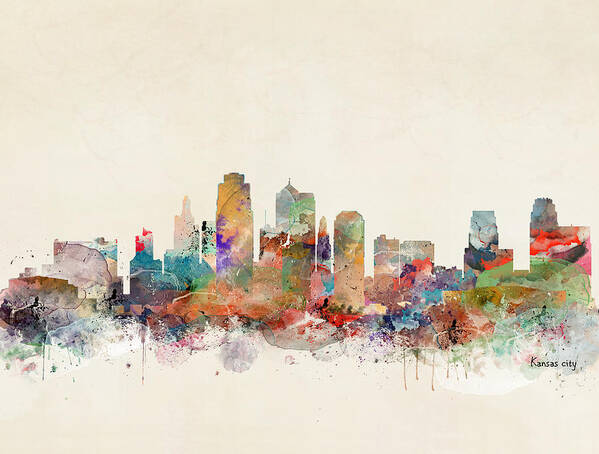 Kansas City Missouri Poster featuring the painting Kansas City Skyline by Bri Buckley