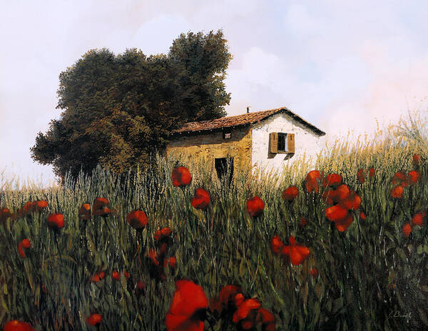 Poppy Field Poster featuring the painting La Casetta In Mezzo Ai Papaveri by Guido Borelli