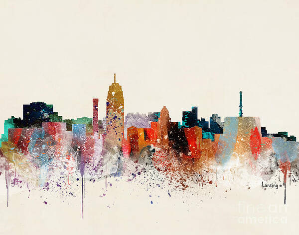 Lansing Cityscape Poster featuring the painting Lansing Skyline by Bri Buckley