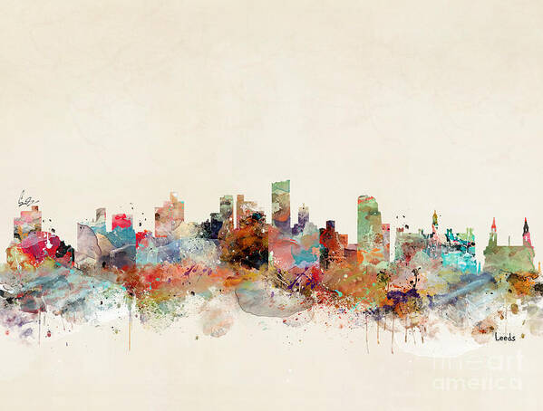 Leeds United Kingdom Poster featuring the painting Leeds City Skyline by Bri Buckley