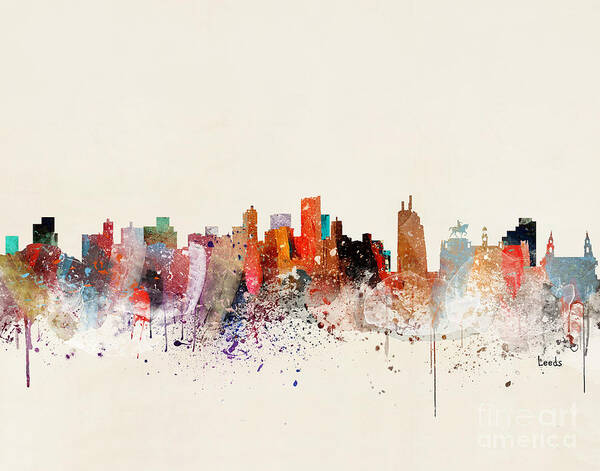 Leeds Cityscape Poster featuring the painting Leeds Skyline by Bri Buckley