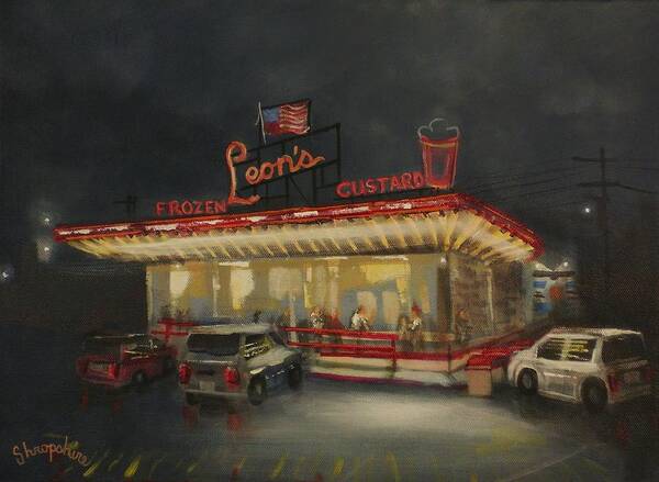 City At Night Poster featuring the painting Leon's Frozen Custard by Tom Shropshire