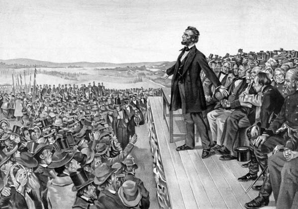 Gettysburg Address Poster featuring the drawing Lincoln Delivering The Gettysburg Address by War Is Hell Store