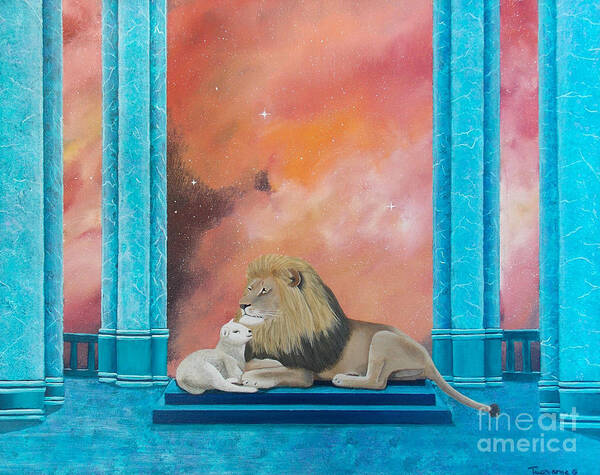 Lion Poster featuring the painting Lion and Lamb by Tracey Goodwin
