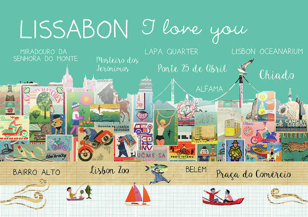 Lissabon I Love You Poster featuring the mixed media Lissabon I love you by Claudia Schoen