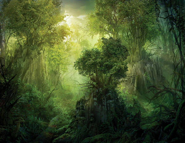 Landscape Poster featuring the painting Llanowar Reborn by Philip Straub