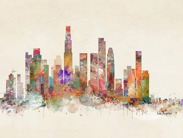 Los Angeles City Skyline Poster featuring the painting Loa Angeles Skyline by Bri Buckley
