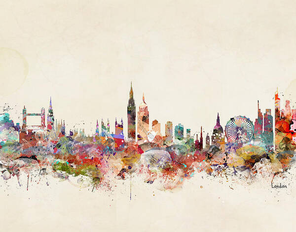 London City Skyline Poster featuring the painting London England City Skyline by Bri Buckley