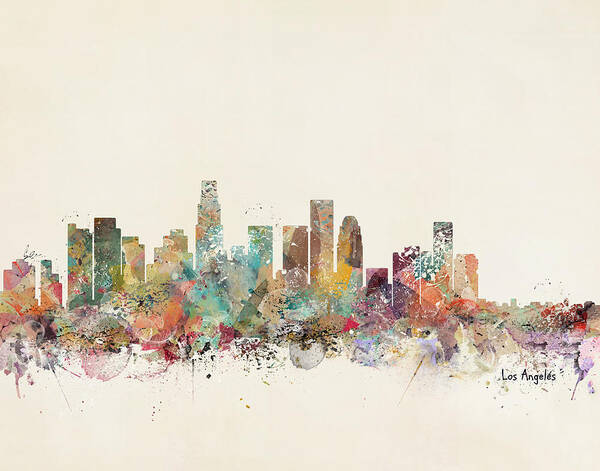 Los Angeles City Skyline Poster featuring the painting Los Angeles City by Bri Buckley