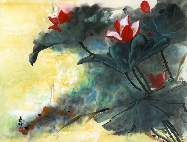 Lotus Poster featuring the painting Lotus Dreams by Charlene Fuhrman-Schulz