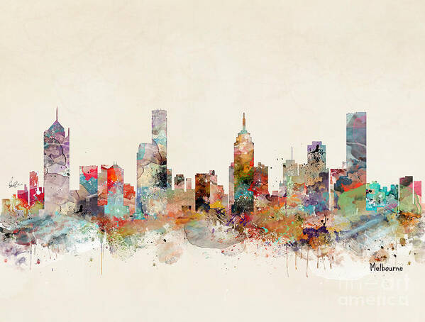 Melbourne City Skyline Poster featuring the painting Melbourne Australia by Bri Buckley