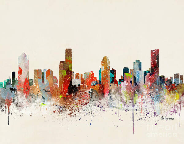 Melbourne Cityscape Poster featuring the painting Melbourne Skyline by Bri Buckley