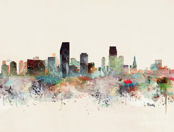 Miami Poster featuring the painting Miami Florida Skyline by Bri Buckley