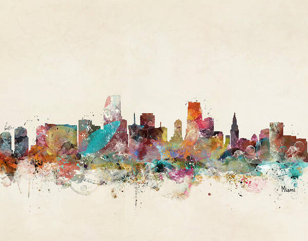Miami Florida Skyline Poster featuring the painting Miami Florida Skyline by Bri Buckley