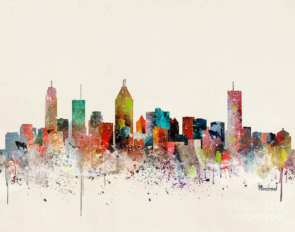 Montreal City Skyline Poster featuring the painting Montreal Skyline by Bri Buckley