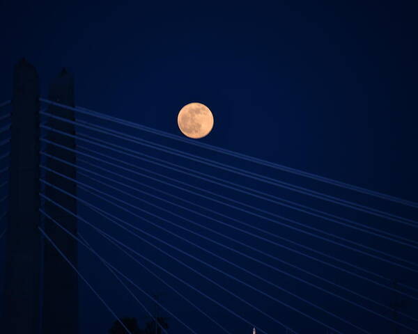 Moon Poster featuring the photograph Moon over Bridge by Jerry Cahill