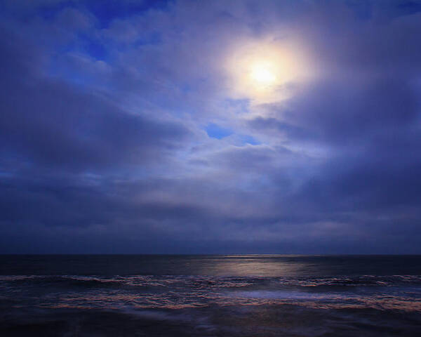 Cape Hatteras Poster featuring the photograph Moonlight on the Ocean at Hatteras by Joni Eskridge