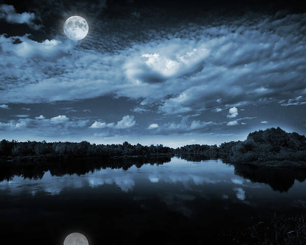 Beautiful Poster featuring the photograph Moonlight over a lake by Jaroslaw Grudzinski