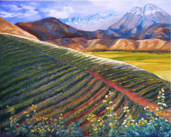 Farm Land Poster featuring the painting Mountain Farmland The Vineyard by Vic Ritchey