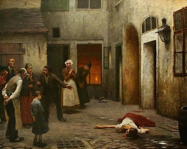 Jakub Schikaneder Poster featuring the painting Murder In The House by MotionAge Designs