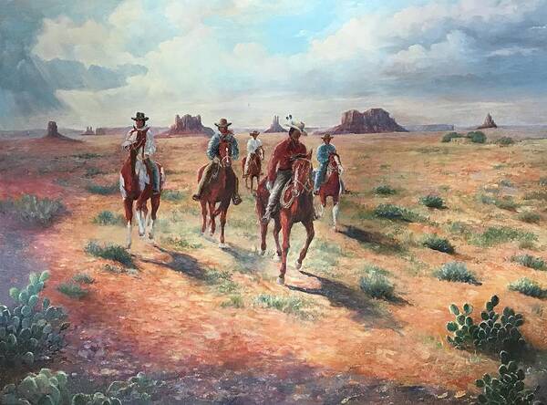 Cowboy Poster featuring the painting Navajo Riders by ML McCormick