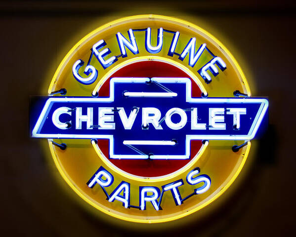 Neon Sign Poster featuring the photograph Neon Genuine Chevrolet Parts Sign by Mike McGlothlen