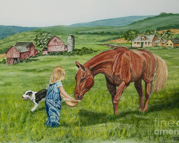 Country Kids Art Poster featuring the painting New Friends by Charlotte Blanchard