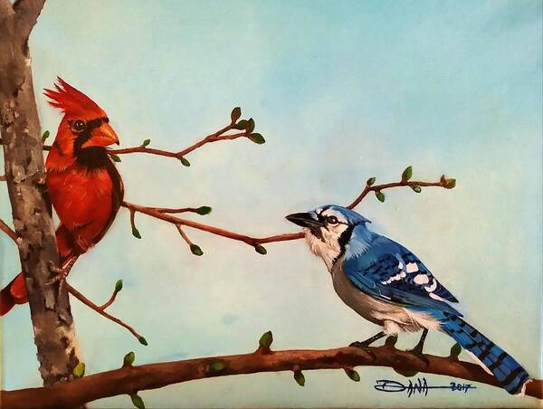 Birds Poster featuring the painting New buds of spring by Dana Newman