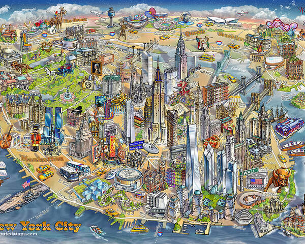 Manhattan Poster featuring the painting New York City Illustrated Map by Maria Rabinky