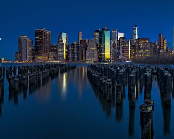 World Trade Center Poster featuring the photograph New York City Moonset by Susan Candelario