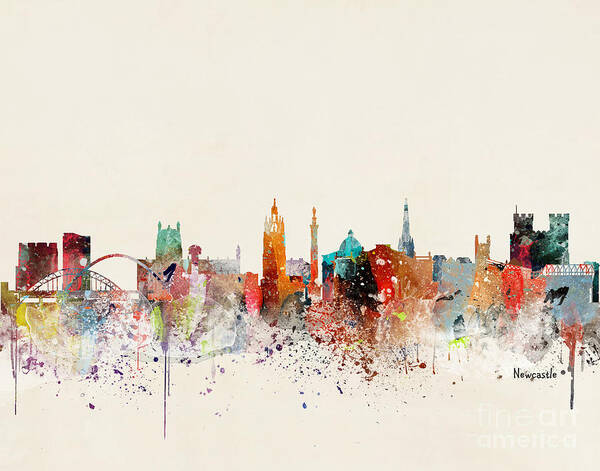 Newcastle Cityscape Poster featuring the painting Newcastle Skyline by Bri Buckley