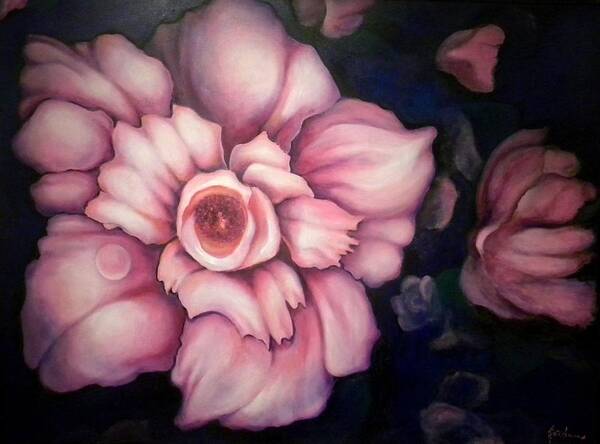 Pinkish Large Blooms Poster featuring the painting Night Blooms by Jordana Sands