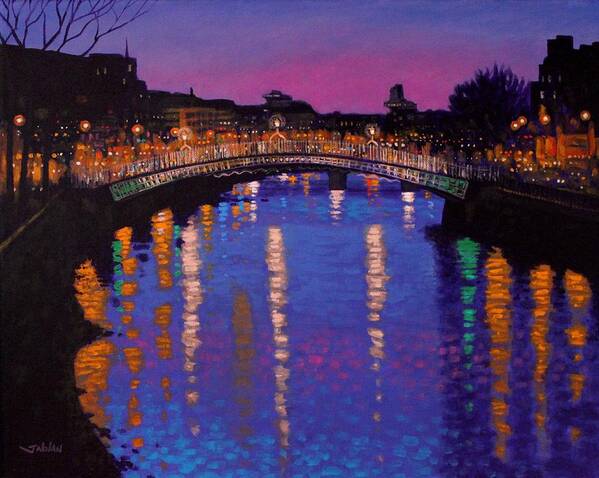 Dublin Poster featuring the painting Nighttown Ha Penny Bridge Dublin by John Nolan