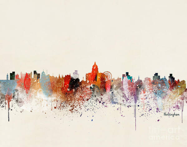 Nottingham Cityscape Poster featuring the painting Nottingham Skyline by Bri Buckley