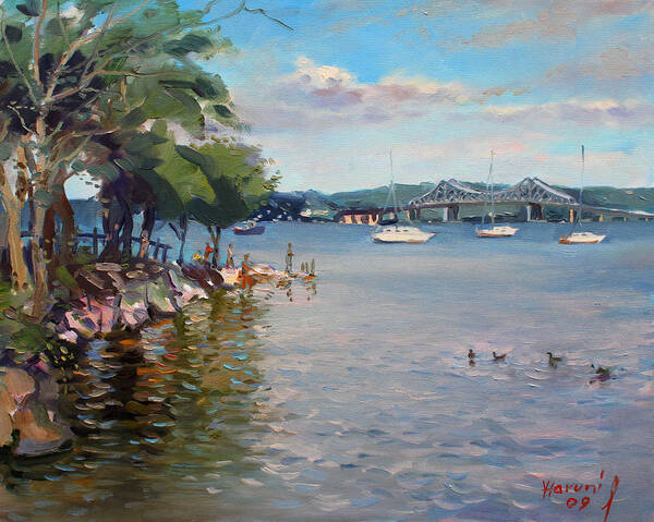 Nyack Park Ny Poster featuring the painting Nyack Park by Hudson River by Ylli Haruni