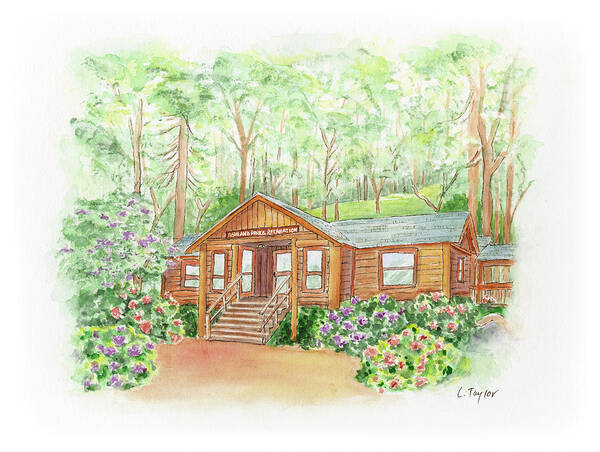 Log Cabin Poster featuring the painting Office in the Park by Lori Taylor